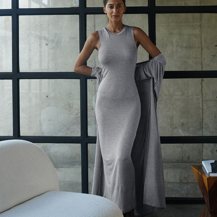 Sheath Maxi Round Neck Sleeveless Vest Two Piece Set